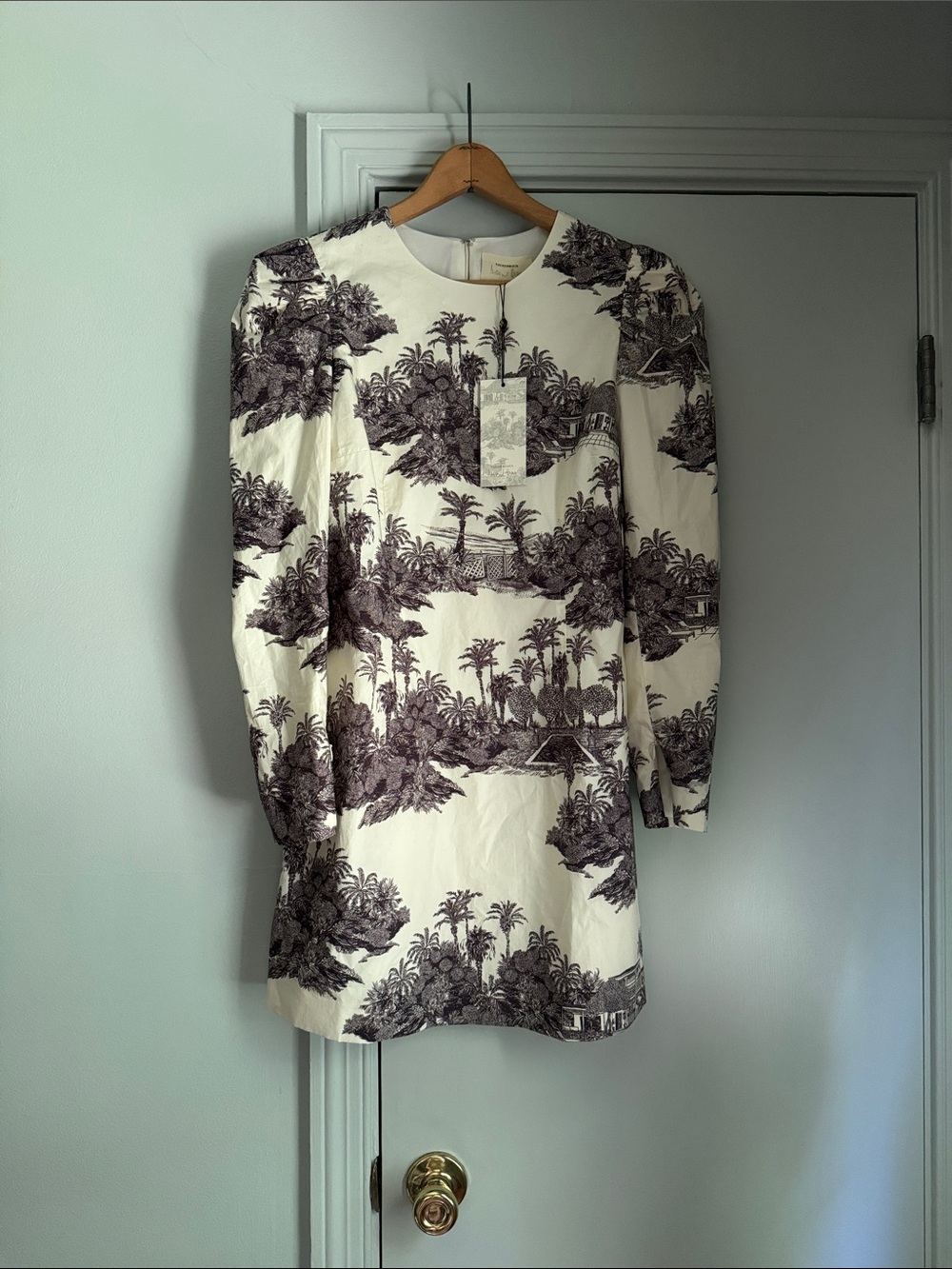 Tuckernuck x India Hicks tropical Ivory  Print Long Sleeve Mini Dress M